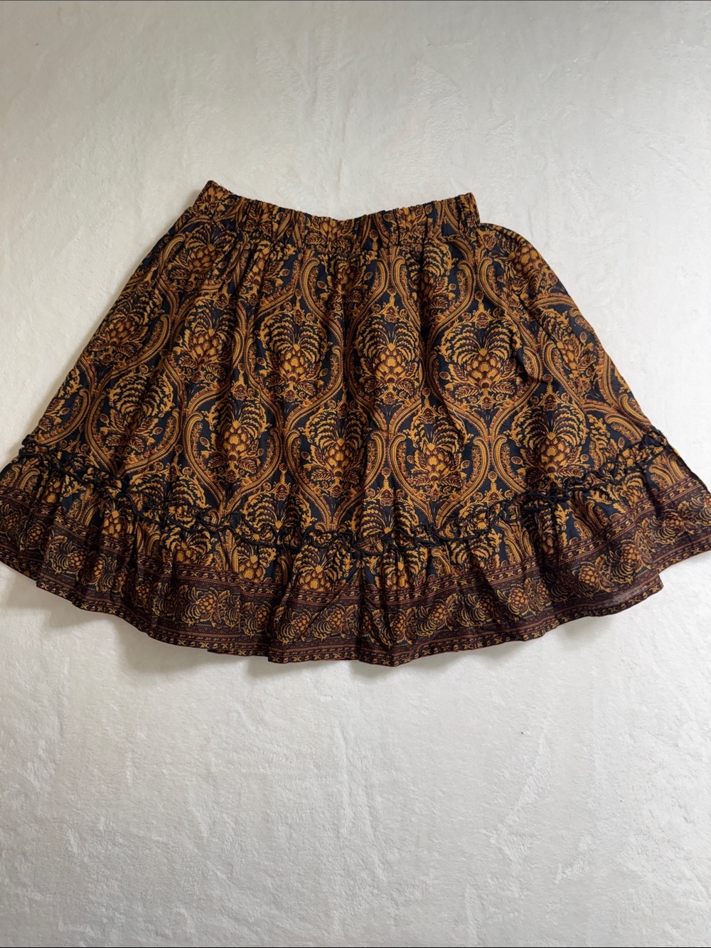 A Loves A Cute Girls' Tiered Paisley Skirt in Mustard and Black